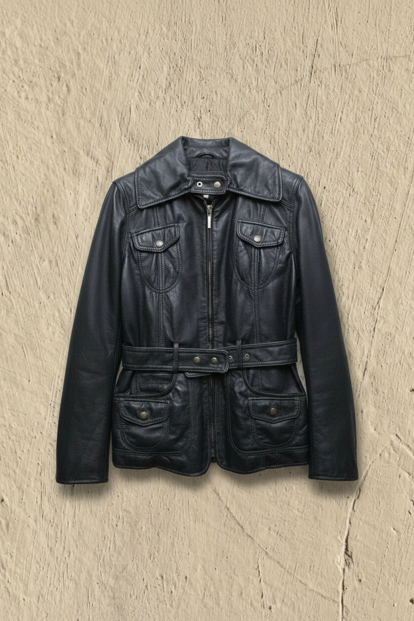 Veste en Cuir Véritable Noir - by KER - Taille : S/M