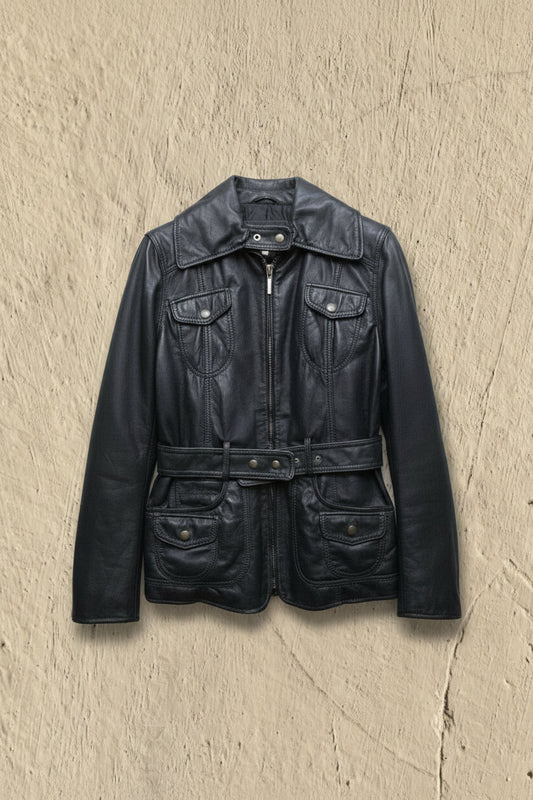 Veste en Cuir Véritable Noir - by KER - Taille : S/M