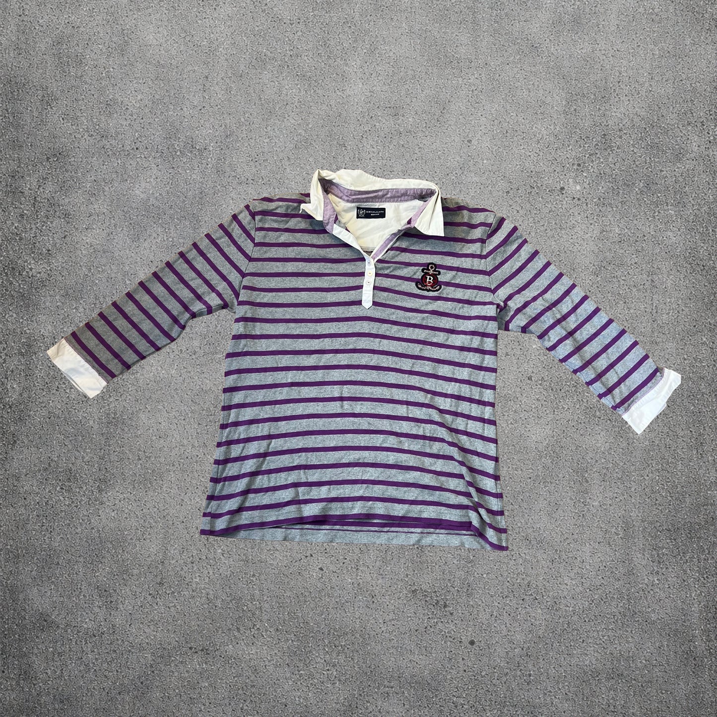 Polo manches longues rayé gris et violet - Taille M