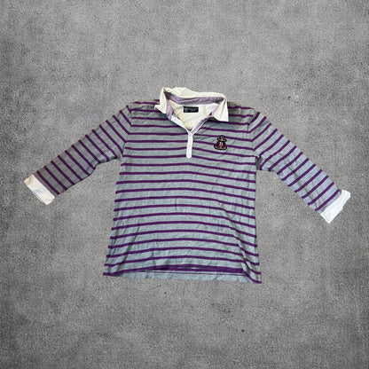 Polo manches longues rayé gris et violet - Taille M