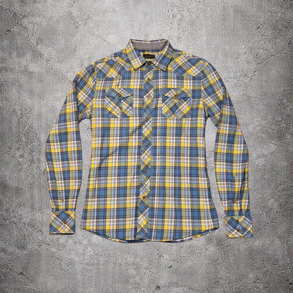 Chemise manches longues jaune et bleu tartan - John Devin - Taille XS