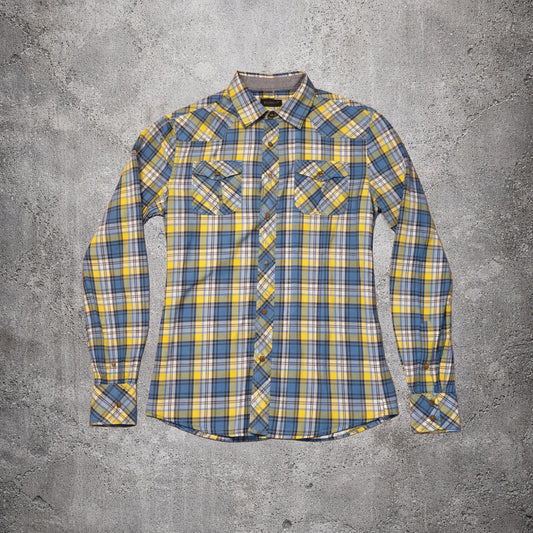 Chemise manches longues jaune et bleu tartan - John Devin - Taille XS