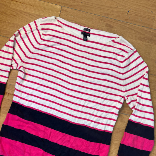 Pull rayé rose et blanc - Tommy Hilfiger (femme) - Taille XL
