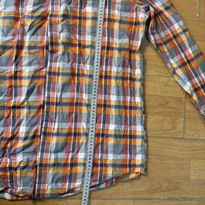 Chemise à carreaux oranges et gris - L.L. Bean - Taille L