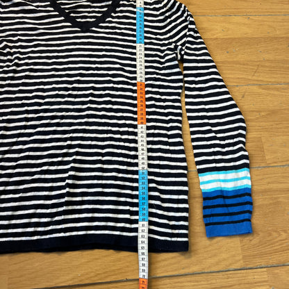Pull rayé bleu marine et blanc col V - Tommy Hilfiger - Taille M/L
