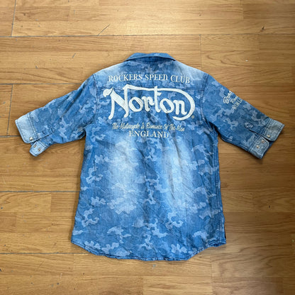 Chemise Norton camouflage bleu en denim – Taille M
