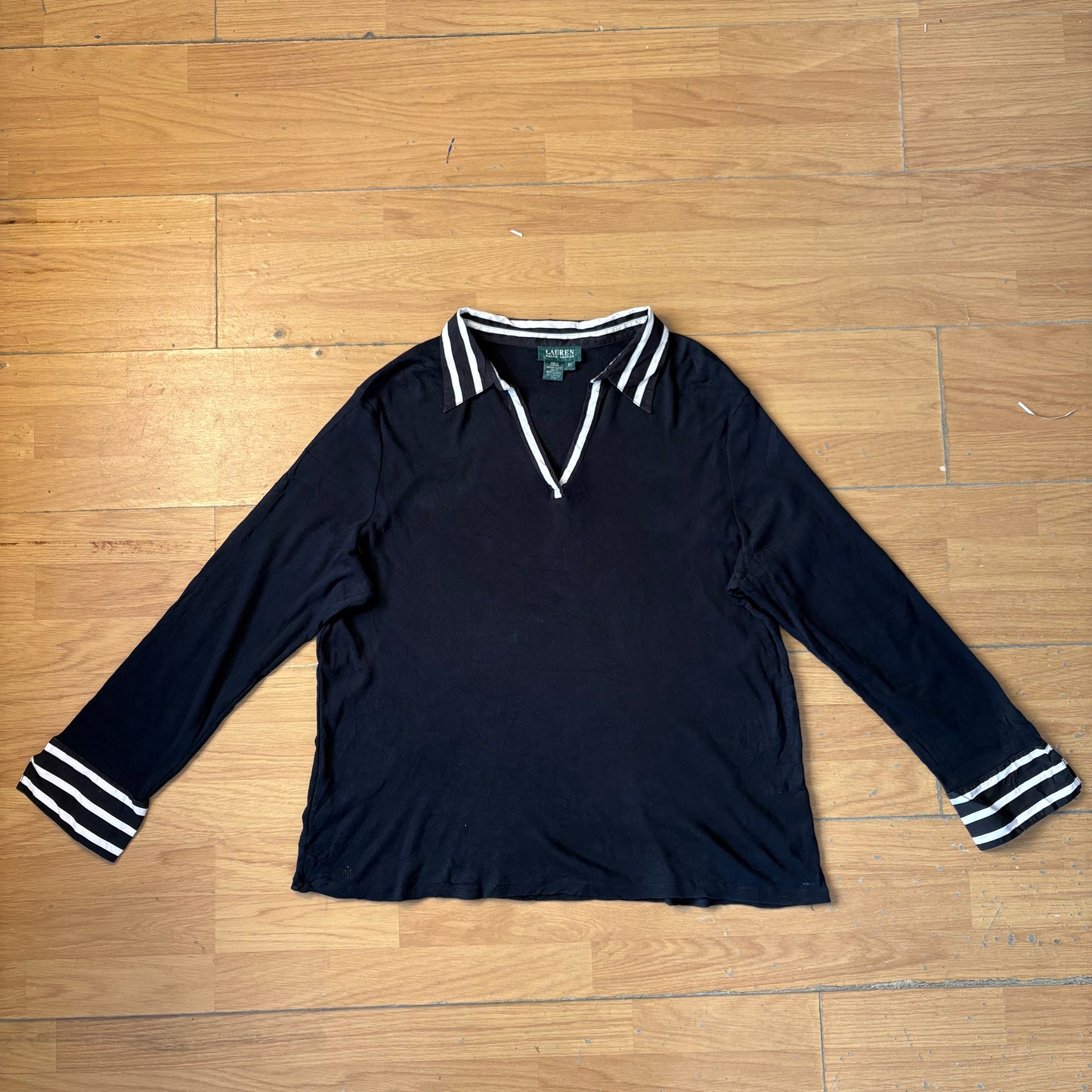 Polo manches longues noir a decolleté - Ralph Lauren - Taille XXL