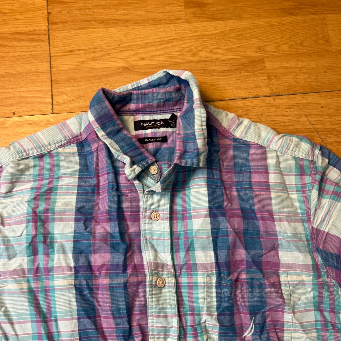 Chemise manches courtes à carreaux bleu et violet - Nautica - Taille L