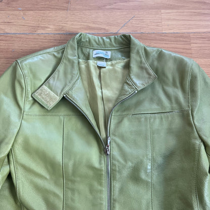 Veste en cuir vert olive zippée - Taille S by SARLOTTE
