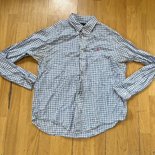Chemise Ralph Lauren blanche à carreaux bleus – Taille XL