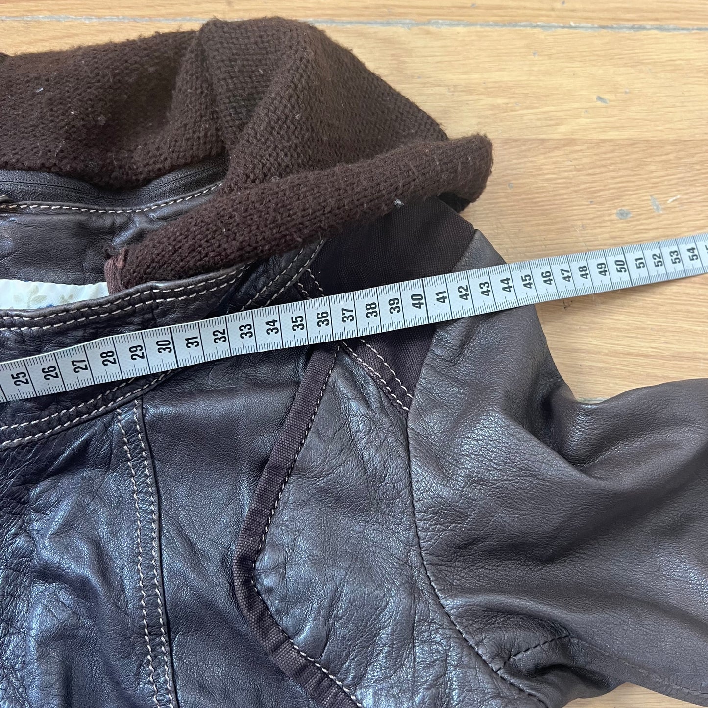 Veste en cuir marron avec capuche en tissu - Taille S by SARLOTTE