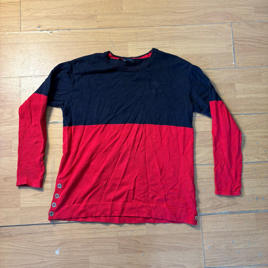 Pull en maille rouge et bleu - Tommy Hilfiger - Taille L