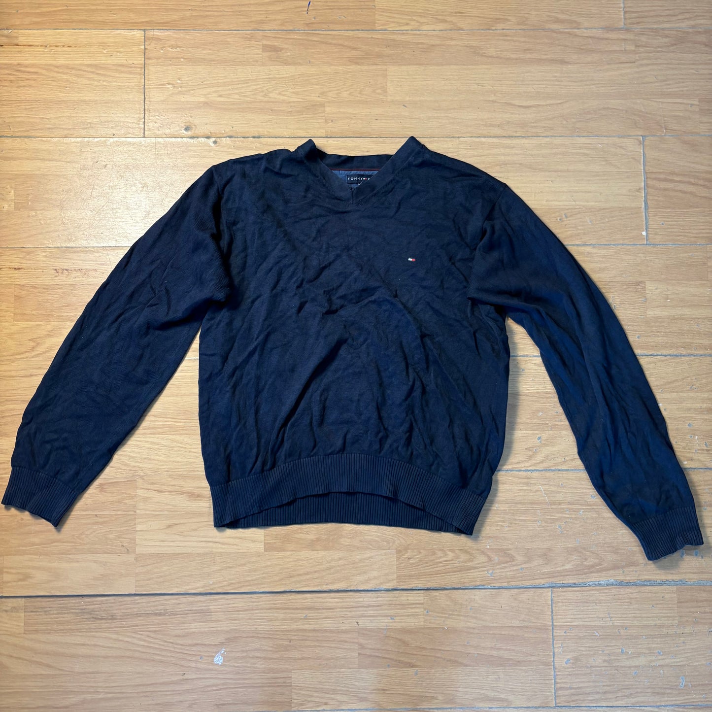 Pull en maille col v bleu - Tommy Hilfiger - Taille XL