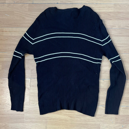 Pull noir Ralph Lauren à rayures blanches – Taille XL