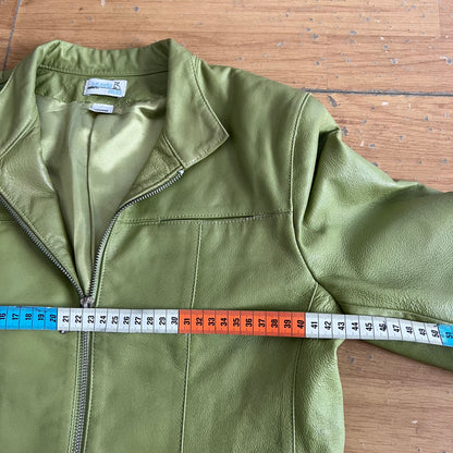Veste en cuir vert olive zippée - Taille S by SARLOTTE