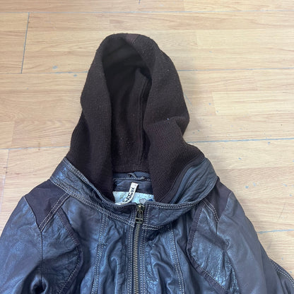 Veste en cuir marron avec capuche en tissu - Taille S by SARLOTTE