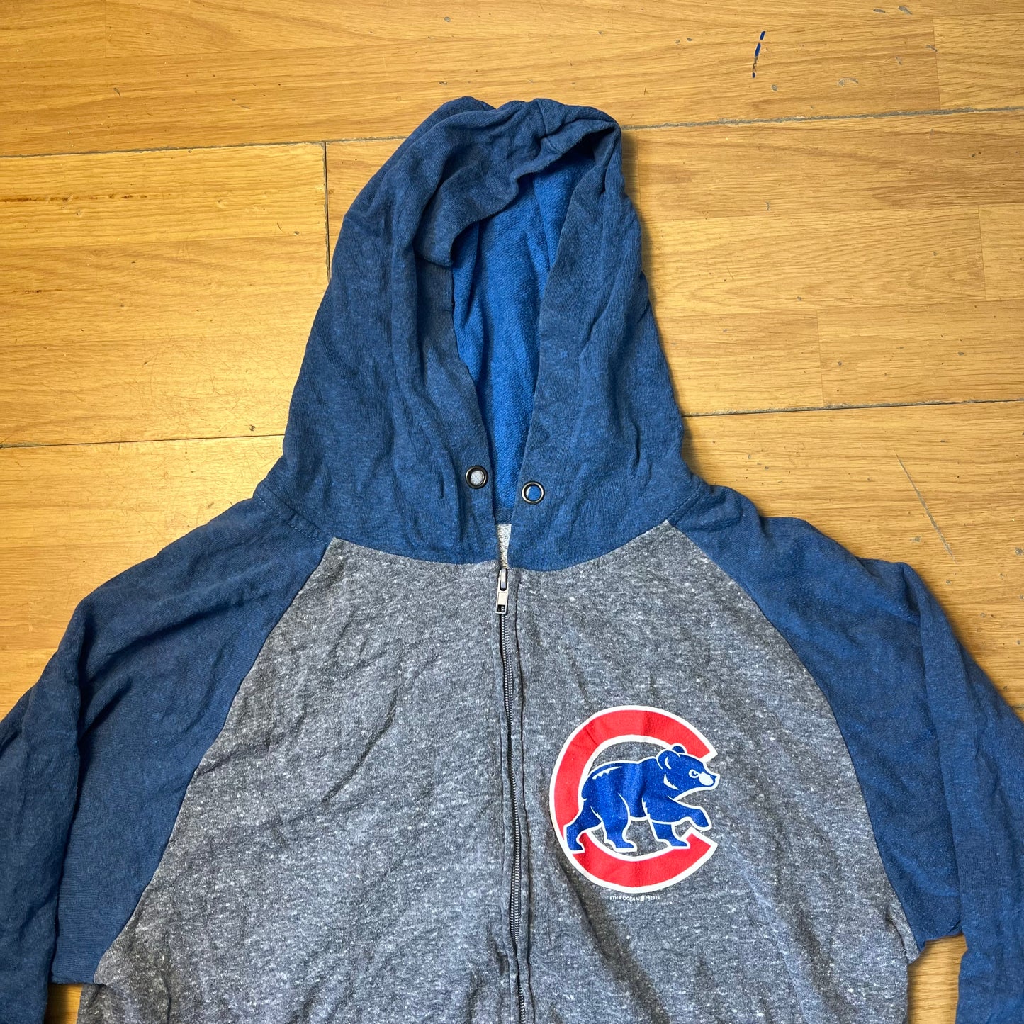 Sweat zippé à capuche gris et bleu - Taille M