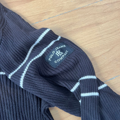 Pull noir Ralph Lauren à rayures blanches – Taille XL