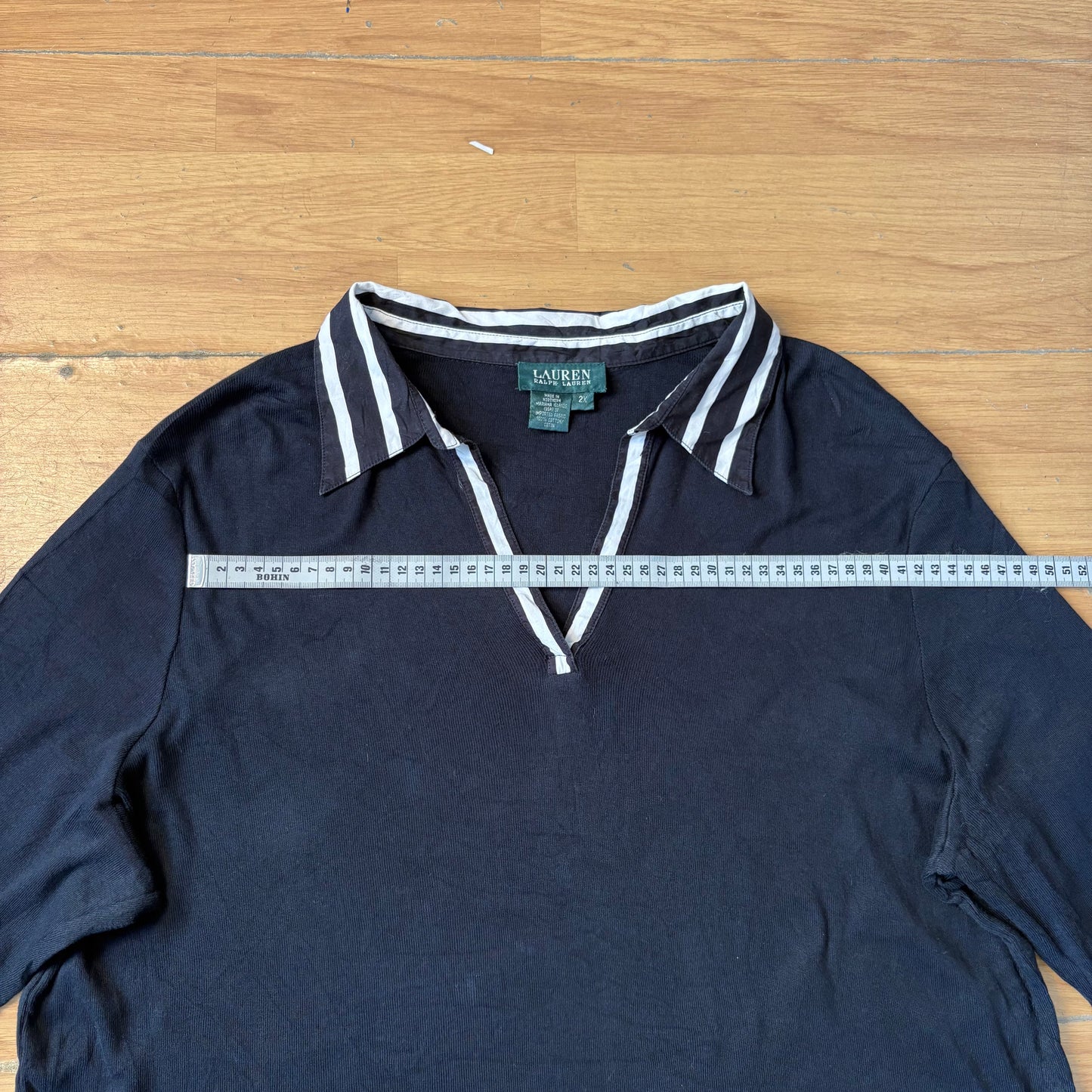 Polo manches longues noir a decolleté - Ralph Lauren - Taille XXL