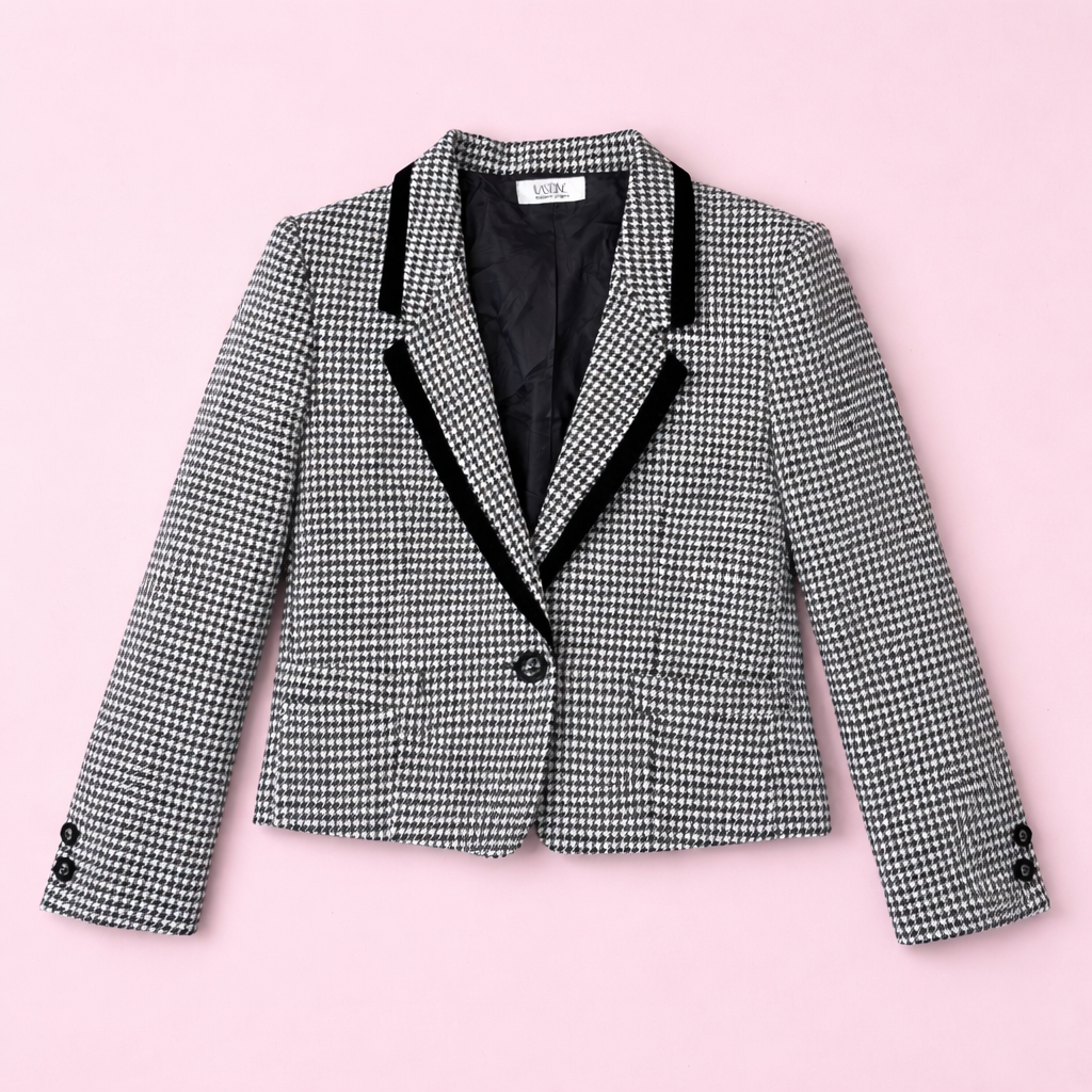 Blazer court pied-de-poule noir et blanc by ZAINAB