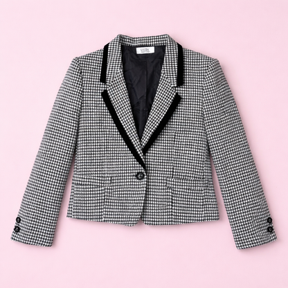 Blazer court pied-de-poule noir et blanc by ZAINAB