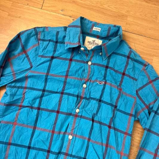 Chemise manches longues tartan bleue - Hollister - Taille S