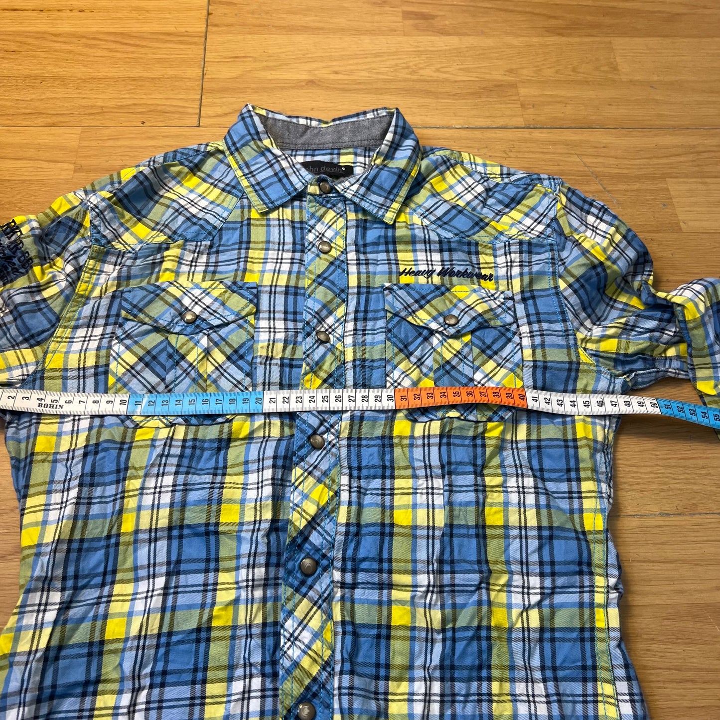 Chemise manches longues jaune et bleu tartan - John Devin - Taille XS