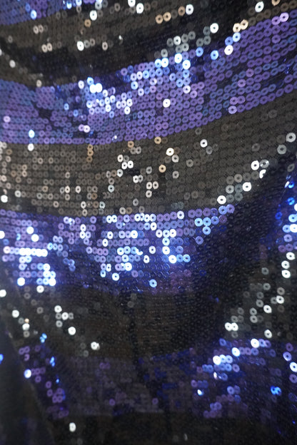 Robe de Fête -  Rayures Bleu et Noir avec Sequins - Taille M
