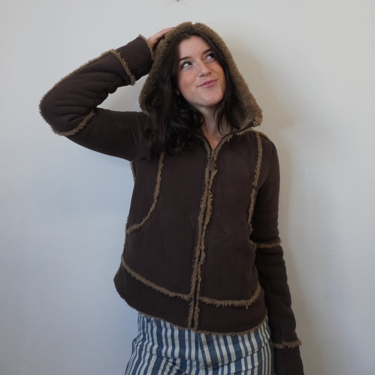 Veste Polaire Marron À Capuche - by SASSCARELLA - Taille : M