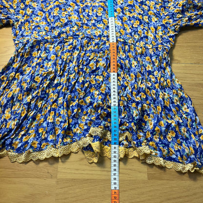 Top fleuri jaune et bleu - Femme - Taille M/L