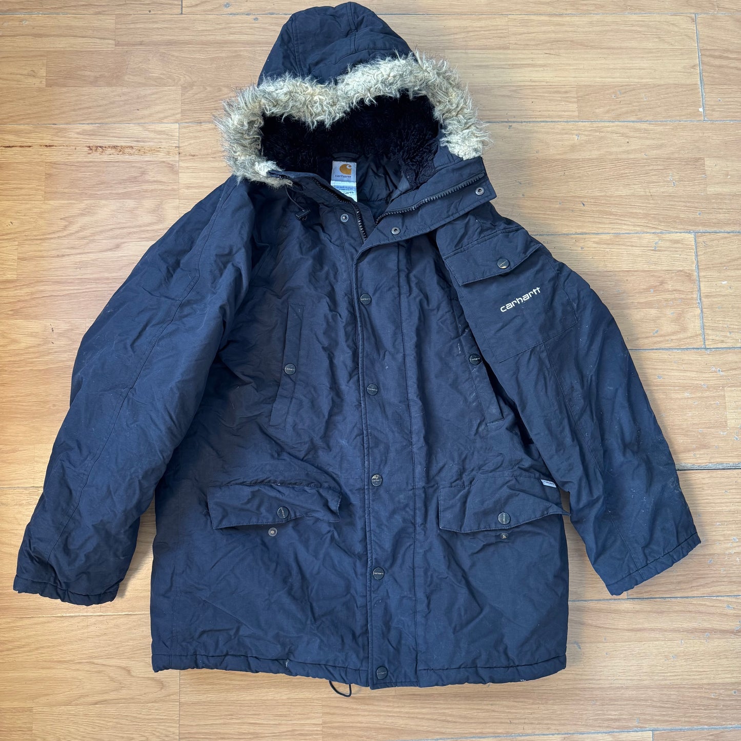 Parka Carhartt noire à capuche fourrée- Taille L