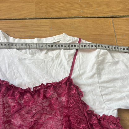 T-shirt blanc avec effet crop top en dentelle rose - Earth Music & Ecology - Taille S by SARLOTTE