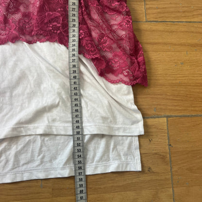T-shirt blanc avec effet crop top en dentelle rose - Earth Music & Ecology - Taille S by SARLOTTE