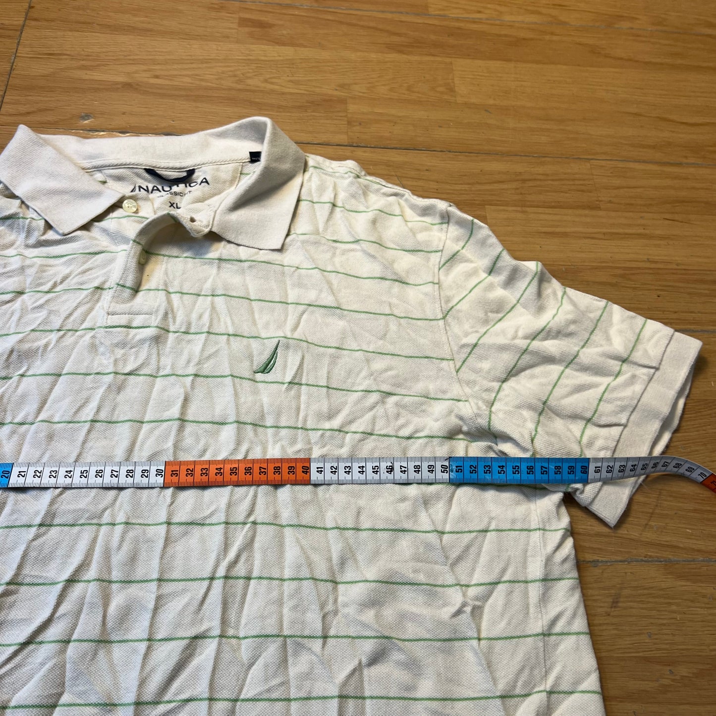 Polo crème à fines rayures vertes - Nautica - Taille XL