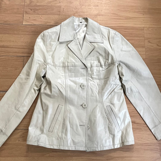 Veste en cuir crème courte – Taille 42