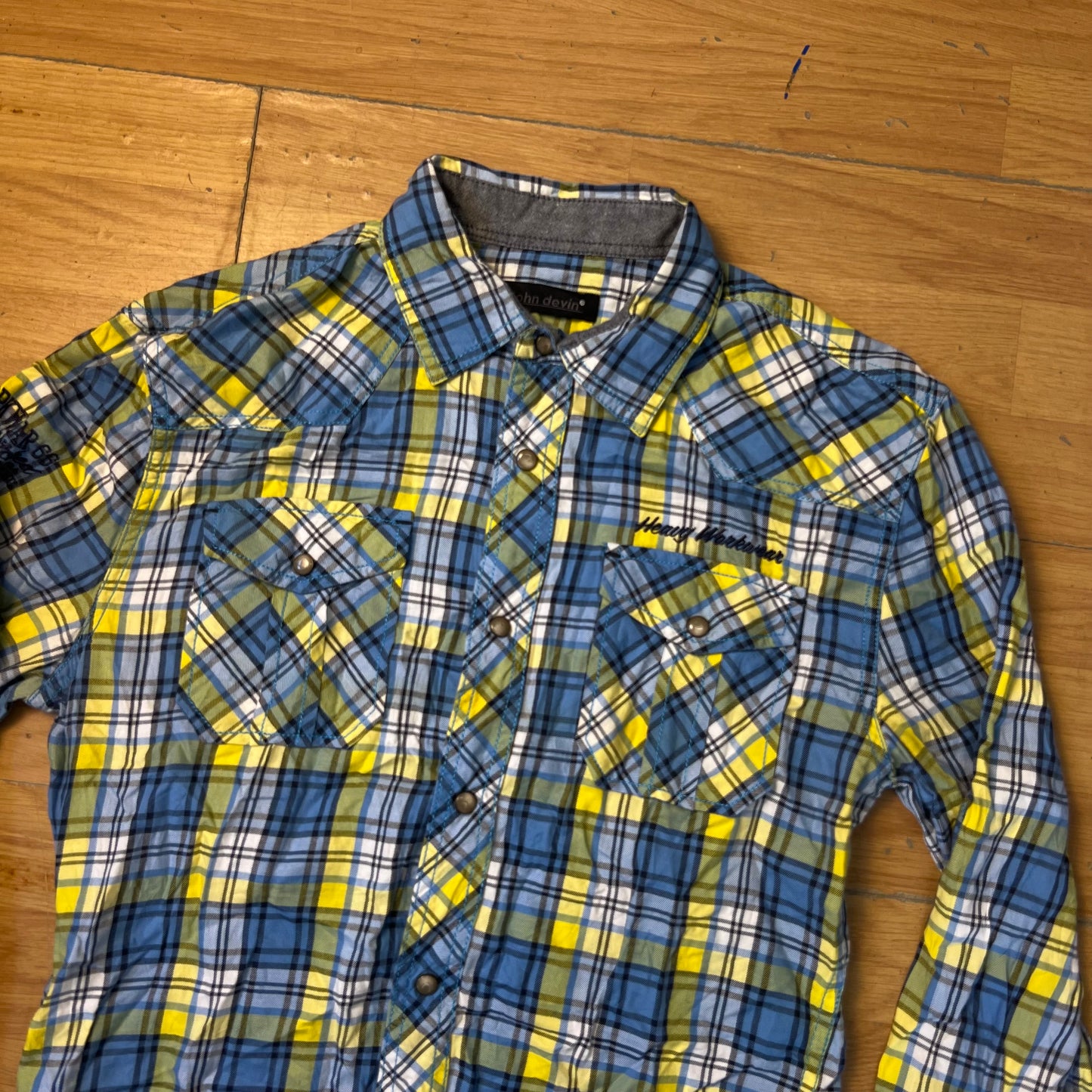 Chemise manches longues jaune et bleu tartan - John Devin - Taille XS