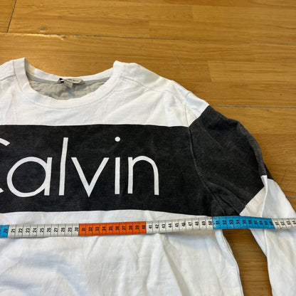 Sweat blanc et noir sans capuche - Calvin Klein - Taille L