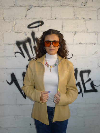 Veste en cuir beige-marron – BY SARLOTTE