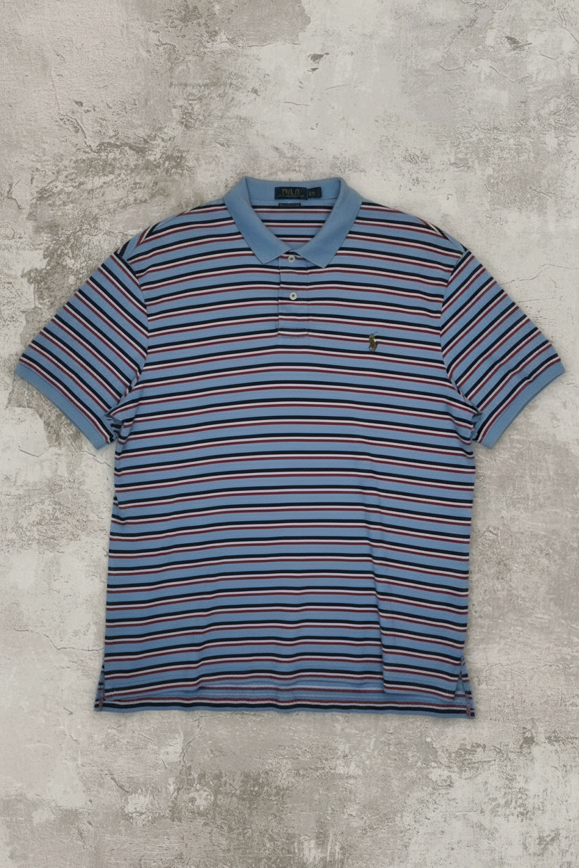 Polo Ralph Lauren - Bleu avec Rayures Rouge, Blanc & Marine - Taille XXL