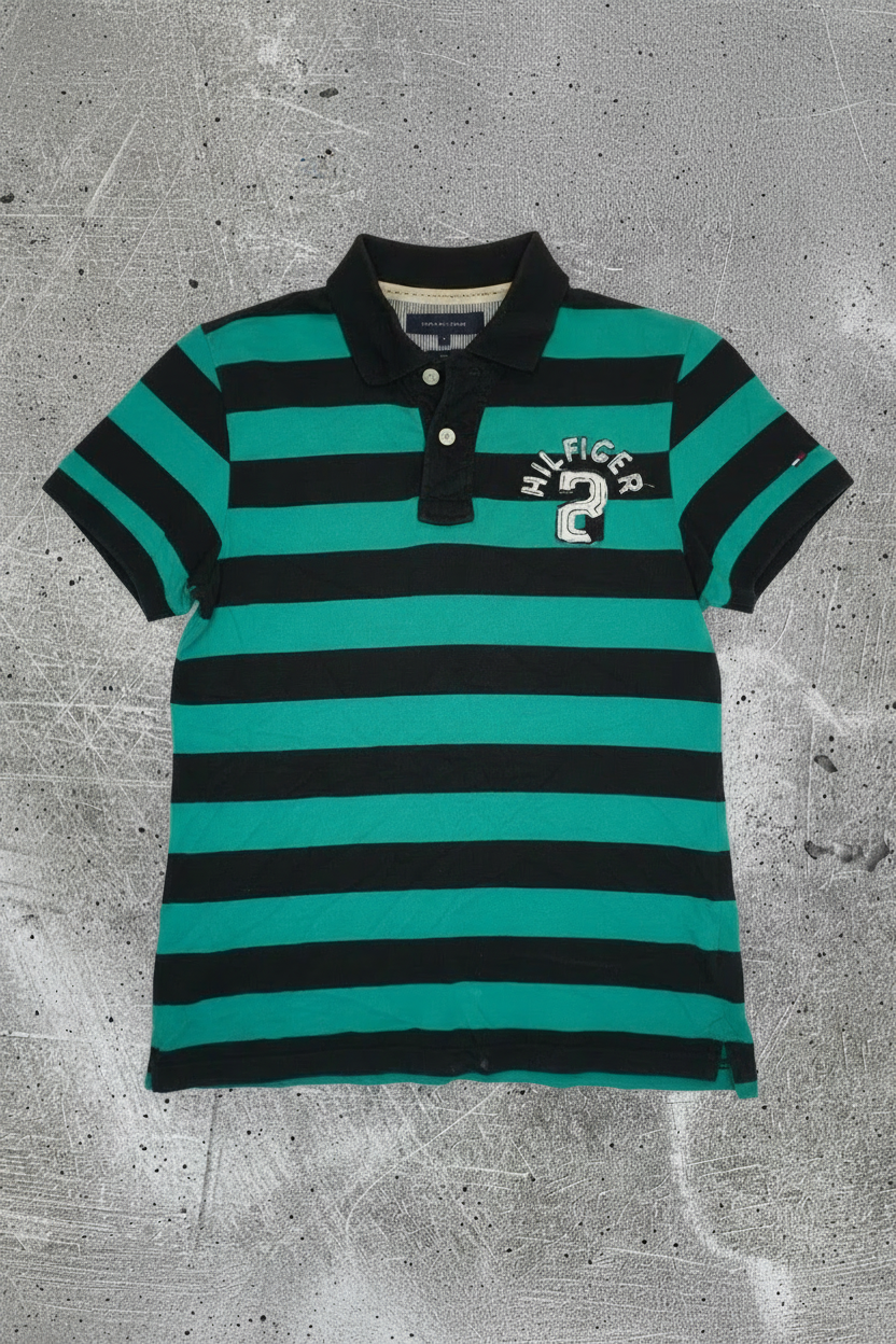 Polo Tommy Hilfiger -  Rayé Noir et Vert - Taille S