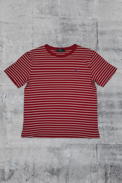 Polo Ralph Lauren T-Shirt - Rouge avec Rayures Blanches – Taille S