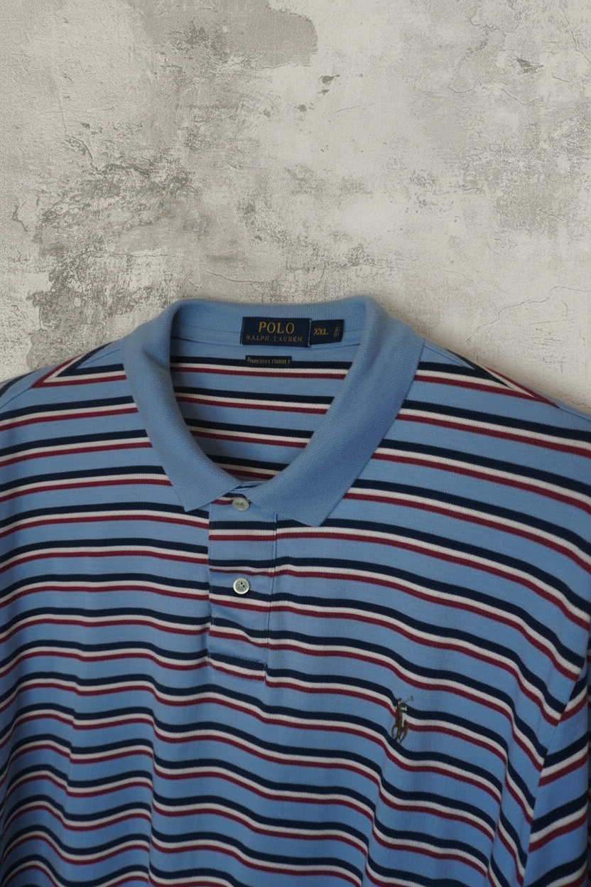 Polo Ralph Lauren - Bleu avec Rayures Rouge, Blanc & Marine - Taille XXL