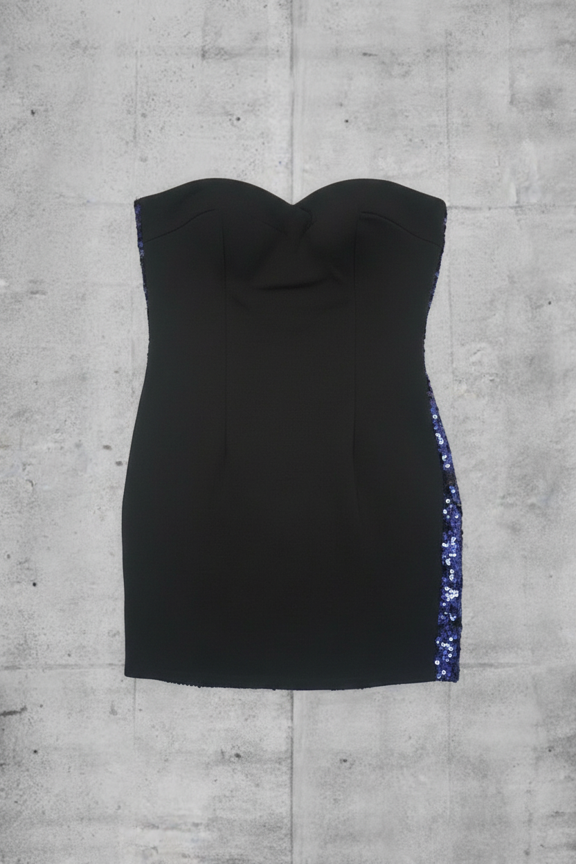 Robe de Fête -  Rayures Bleu et Noir avec Sequins - Taille M