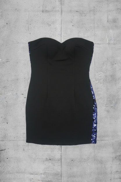 Robe de Fête -  Rayures Bleu et Noir avec Sequins - Taille M