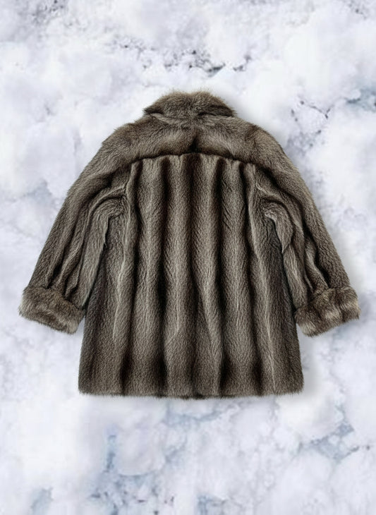 Veste Véritable Fourrure - Beige clair et marron foncé - Taille L